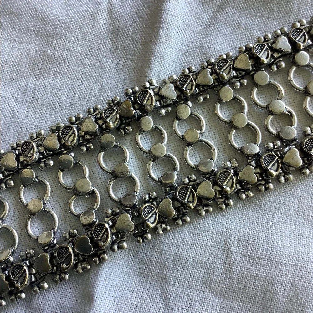 Sterling-Tone Floral Link Wide Bracelet in Silver - Picture 2 of 4